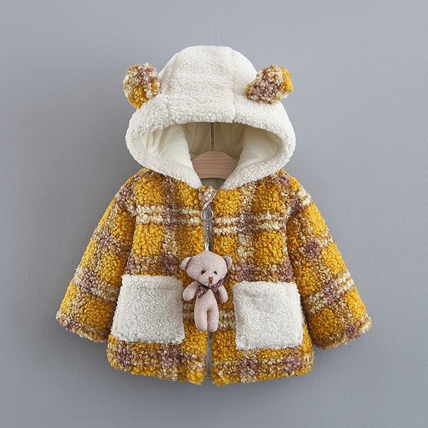 

девушки пальто 2019 новая осень и зима девушки plus velvet толстые plaid zipper куртка с капюшоном детская теплая одежда, Blue;gray