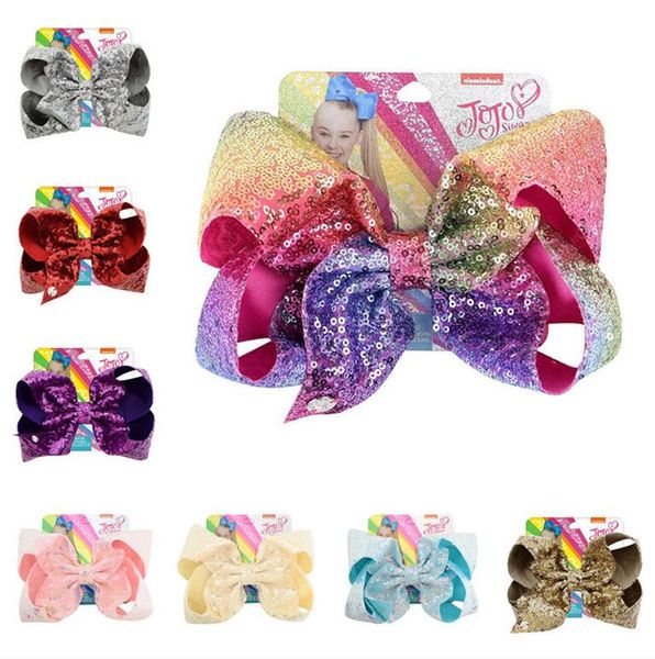 

8inch girls sequins barrettes cute colorful hairpin bowknot glitter hair clips kids children hairclip headress hair accessories new d6410, Slivery;white