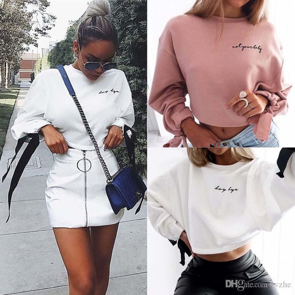 

новая мода женская дамы с длинным рукавом letters printed сыпучие вскользь толстовки толстовки короткие топы пуловеры 2 цвета 4 размер, Black