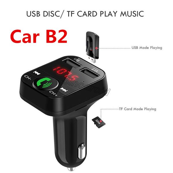 Trasmettitore Bluetooth multifunzione CAR B2 più economico 2.1A Caricabatteria per auto Dual USB FM Lettore MP3 Car Kit Supporto TF Card Caricatore vivavoce