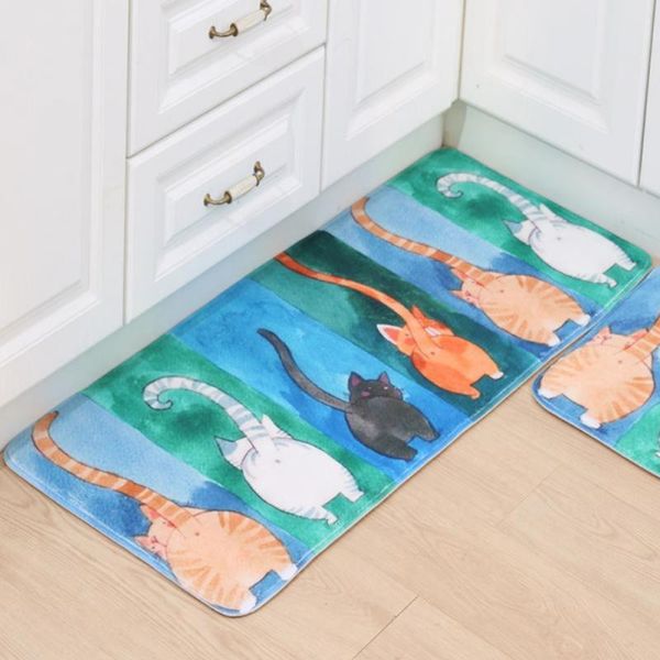 

Bathroom Carpet Doorway Floor Antiskid Absorbent Cute False Cat Printing Bath Mat Kitchen Carpet Rugs Doormat tapete banheiro