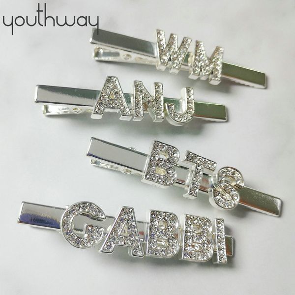 

custom rhinestone alligator words hair clip personalized rhinestone paved letter hair pins wedding accessories, Golden;white