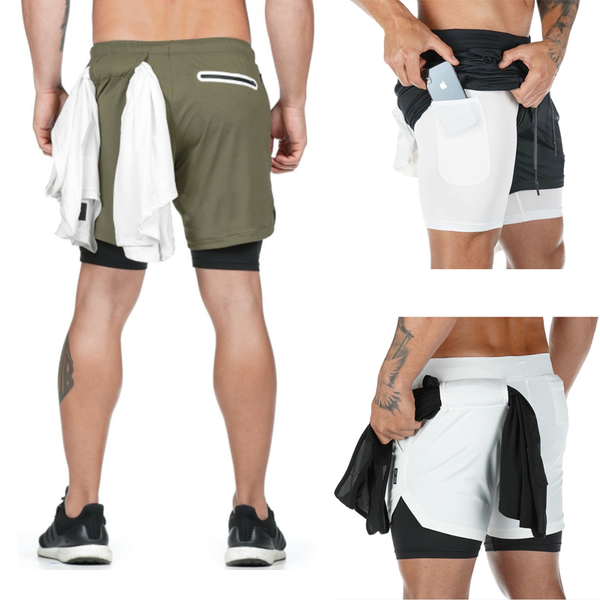 

запуск шорты мужчины 2 в 1 спорт бег фитнес обучение shorts тренировки gym quick dry с полотенцем loop и телефон карман, White;black