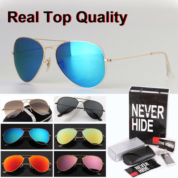 

sunglasses men women 58/62mm pilot sun glasses glass lens oculos de sol with original box, packages, accessories, everything, White;black