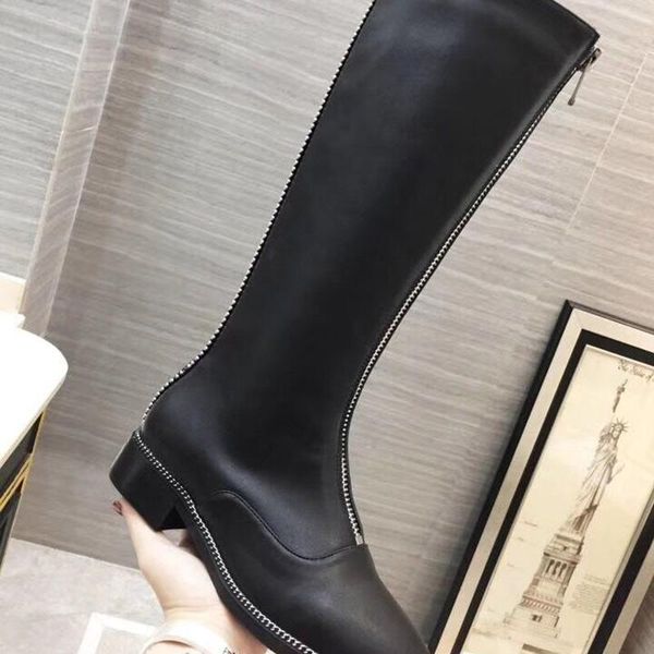 

spring and autumn new small man but knee front zipper high boots fashion wild trend simple high-end atmosphere grade leather martin boots