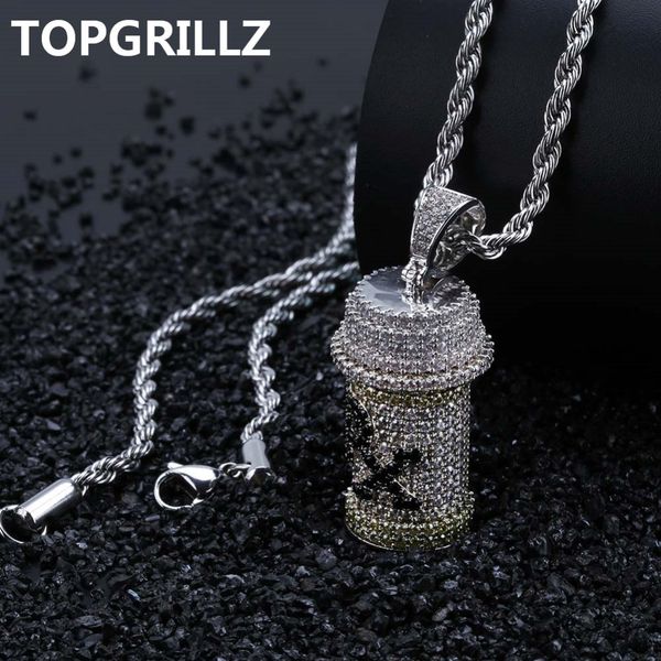 

rillz hip hop detachable medicine bottle pendant necklace men's jewelry gold silver color cubic zircon necklaces gifts