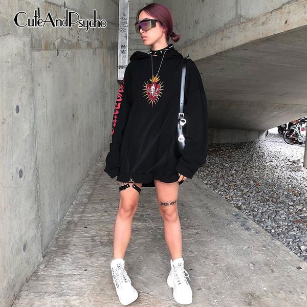 

heart print sweatshirts women loose plus size hoodies pullovers leg ring harajuku sweatshirt casual oversized cuteandpscyho, Black