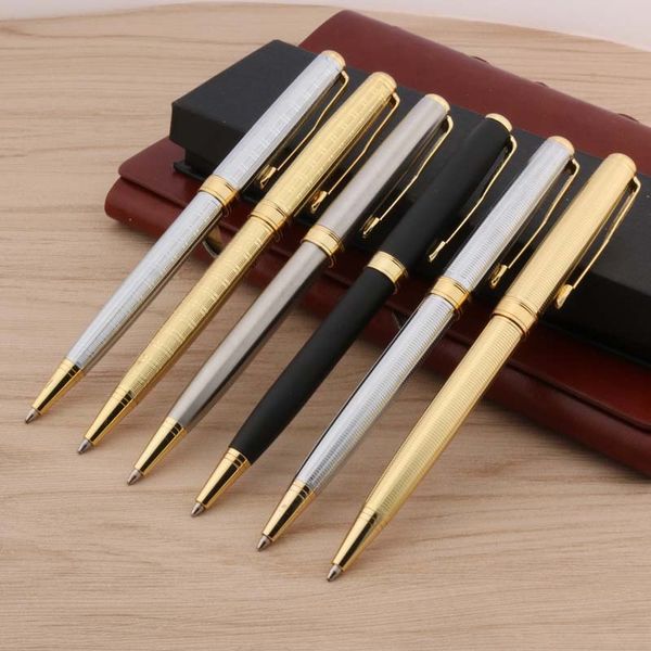 

1pc office metal gift stainless steel thread popcorn matte black golden ballpoint pen, Blue;orange