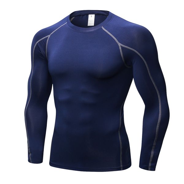

bodybuilding long sleeve training & exercise t-shirt men quick dry sport running t-shirts striped gym fitness male rashgard top, Black;blue