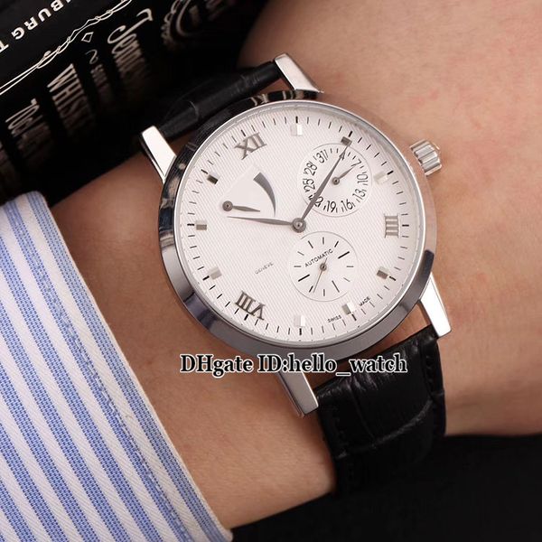 

new patrimony 42mm 47200/000g-9019 whtie dial automatic power reserve mens watch silver case leather strap watches, Slivery;brown