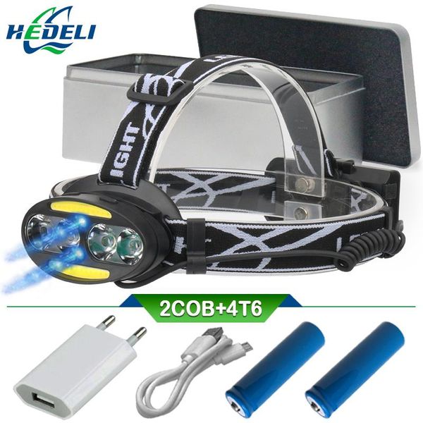 

t6 + cob induction head torch led headlight sensor rechargeable headlamp 18650 battery usb recharge spotlight hunting head lamp