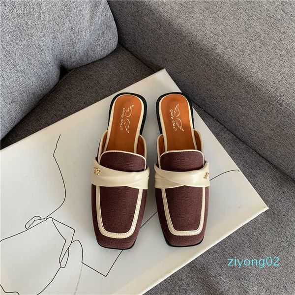 

2020 лето женщины pu кожа strappy mule каблуках сандалии тапочки женщин плоский каблуки обуви квадратный носок женский слайды casual тапочки, Black