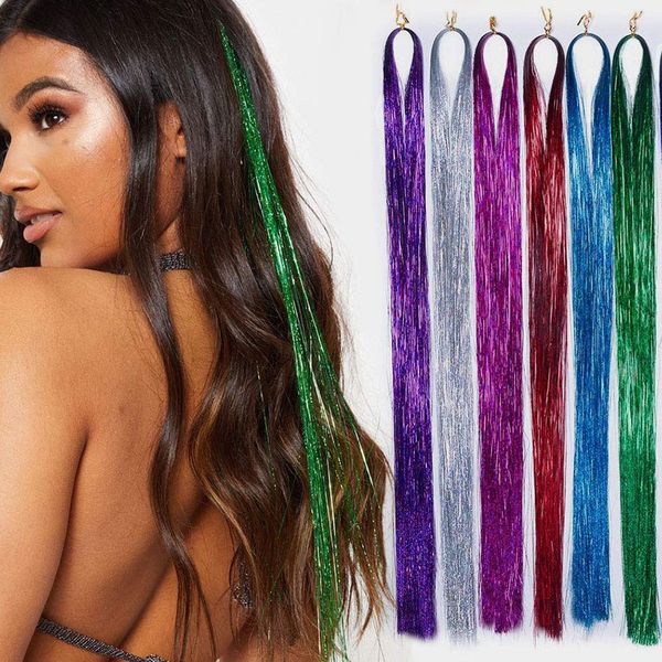 

3pcs/lot fashion hair tinsel strands shiny hair tinsel highlights glitter extensions bling straight hairpieces party s, Brown