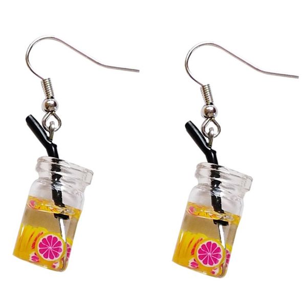 

new japanese and korean retro style fashion girl fun glass lemon cup drink exquisite cute stud earrings, Golden;silver