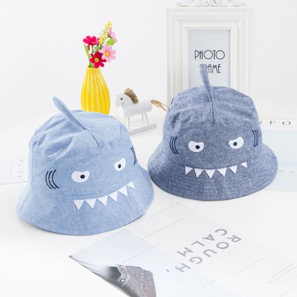 

baby boy bucket bucket sun cute shark pure cotton children's sun hat thin baby fisherman hat, Yellow