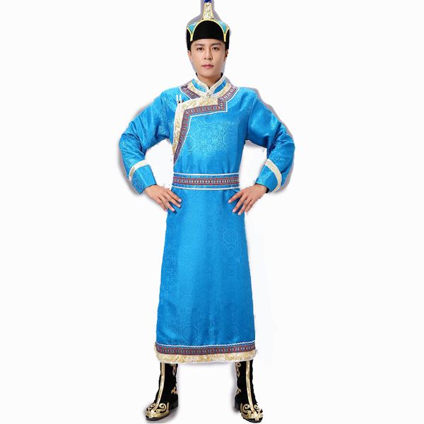 Урожай монгольского износ этапа Cheongsam халат Традиционного этническое платье шелк смесь Qipao вышивка костюм восточной партия Mens Платье