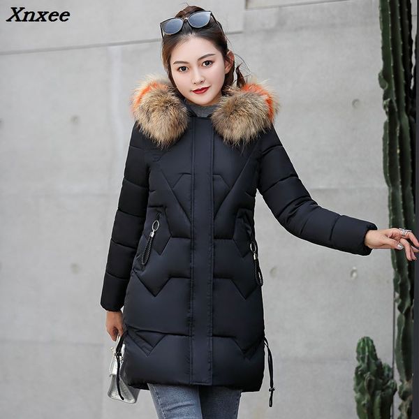 

2018 thick warm thin hooded cotton long parka plus size women winter coat jacket clothing for mujer feminine de inverno casaco, Tan;black
