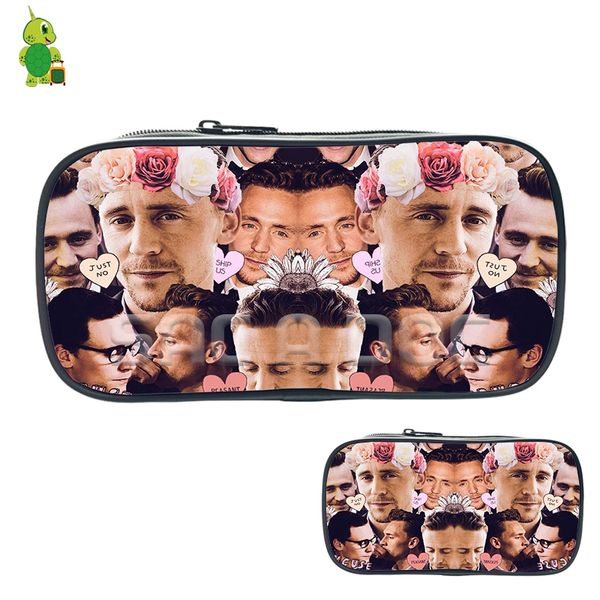 

famous loki tom hiddleston collage cosmetic bags boys girls children fashion storage bags large capacity pencil case