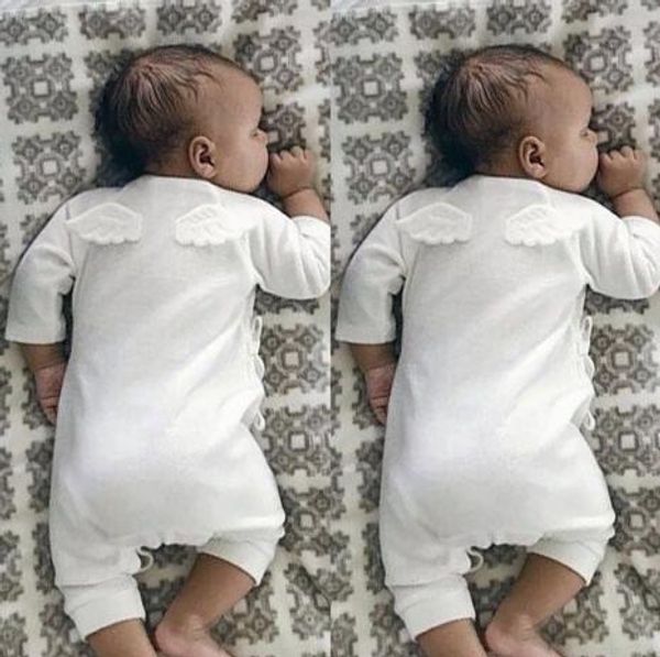 

cute baby girl boy belt romper with little angel wings solid grey white babies clothes 2017 spring autumn baby cotton romper, Blue