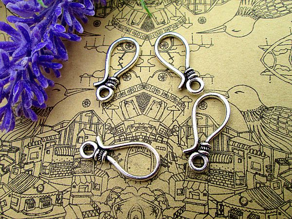 

90pcs-- fish hook charms, antique tibetan silver fish hook charm pendant 24x11mm, Bronze;silver