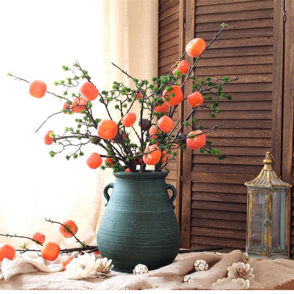 plantas artificiais videiras ramo 6 frutas fruta caqui forma floral baga fruta decoração de casa acessórios jardim decoração plantas falsas