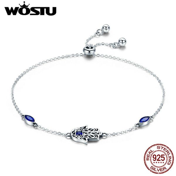 

wostu lucky design 925 sterling silver fatima hands royal color chain & link bracelets for women fashion jewelry gift cqb076, Golden;silver