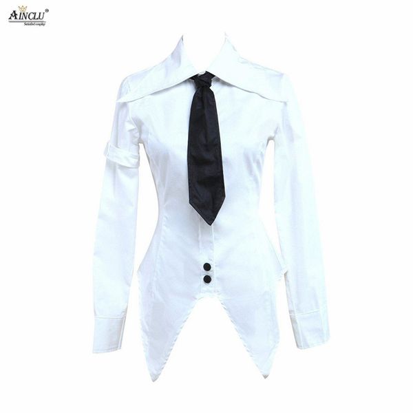 

ainclu womens selling cotton white long sleeves lolita blouse with black tie for four seasons cosplay blouse, Black;red