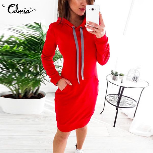 

celmia oversized women hoodie dress pullovers hooded tracksuit mini dresses casual drawstring lady work vestidos plus size, Black;gray