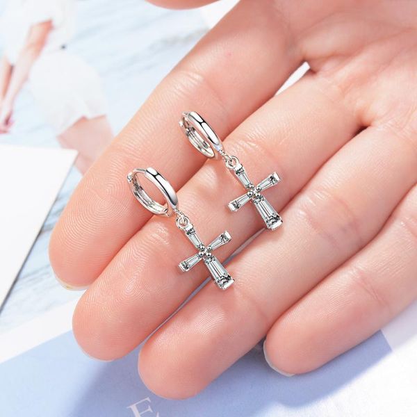 

todorova dazzling cubic zirconia cross drop dangle earrings gold color fashion jewelry for women wholesale punk style, Silver