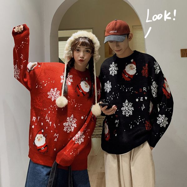 

christmas old-man lovers' sweater couples sweater 2019 autumn winter loose long sleeve sweaters knitted women men fashion, White;black