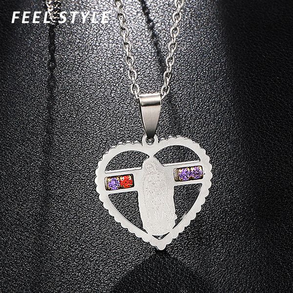 

religious jewelry for women rhinestone hollow love heart virgin mary necklaces pendants for friends gift, Silver