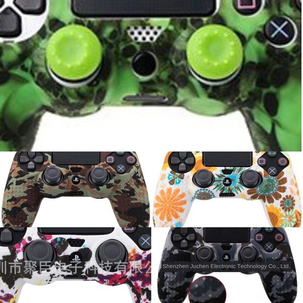 

ubk3s zomfor sony dualshock 4 ps4 ds4 slim grip controller silicone camo case protective skin + thumb pro caps for play station 4