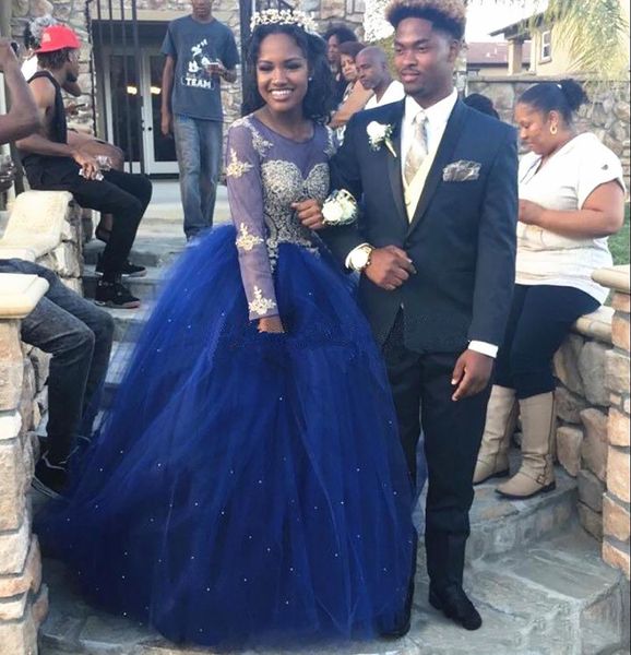 

royal blue and gold lace wedding dresses ball gown long sleeve sparkly diamonds shiny africa bridal gowns custom plus size, White