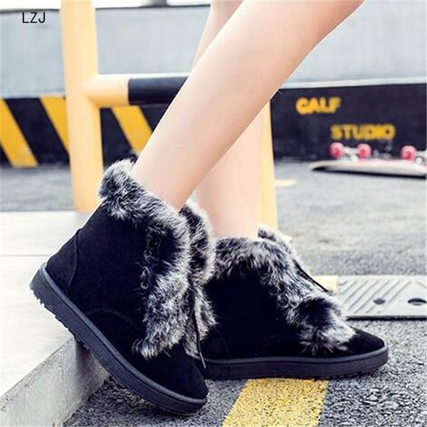 

lzj 2019 winter new women's snow boots flat with round head european and american fashion warm women's short boots size 36-40, Black