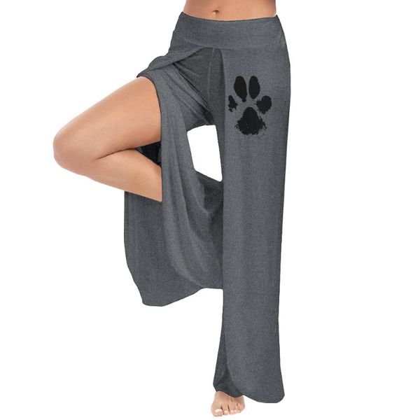 

fashion women summer wide leg pants side slit high slit print elastic high waist loose plus size yoga pants trousers 4xl, White;red