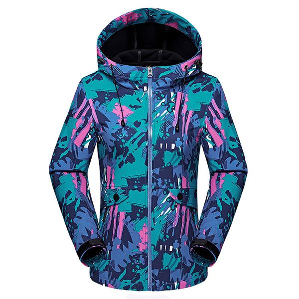 

winter woman outdoor softshell fleece comouflage windproof waterproof warm breathable camping jacket hunting hiking sports coat, Blue;black