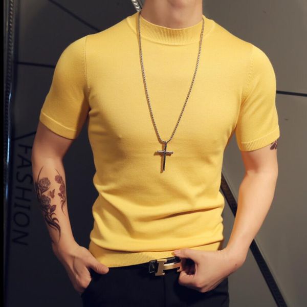 

2019 casual self-cultivation high lead neck knitting men sweater autumn leisure warm solid color male pullover s-3xl, White;black