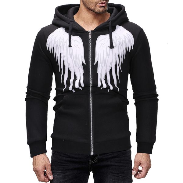 

kancoold 2019 men's autumn winter casual hoodie coat men casual regular wing printing hooded zipper sweatshirt jacket coat nov25, Black