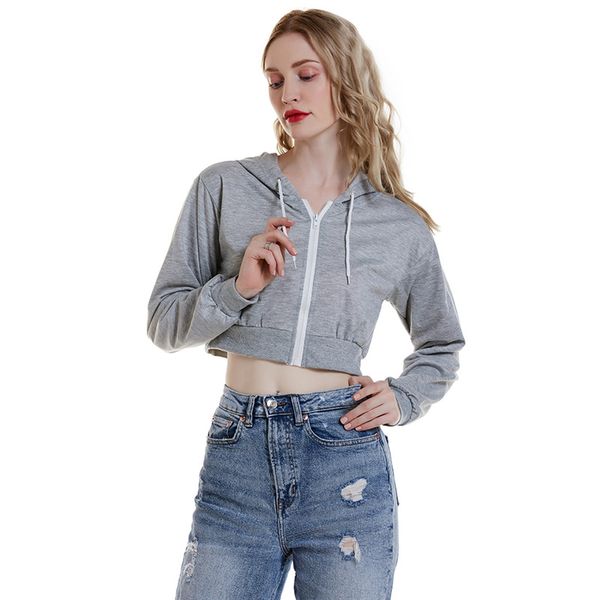 

classic women hoodies new spring autumn zipper short hooded sweatshirts tie collar hoody jacket women's coat pockets outerwear, Black