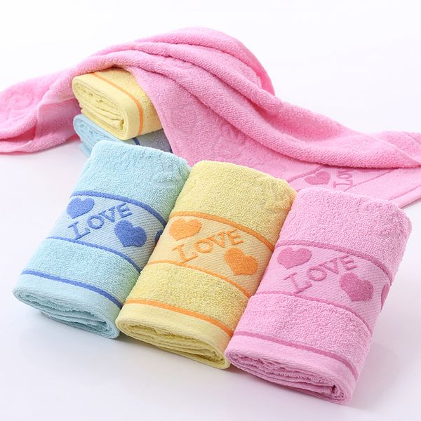 

home textile polyester cotton solid color jacquard love heart quick-dry type home textile face towel 3 pcs/lot