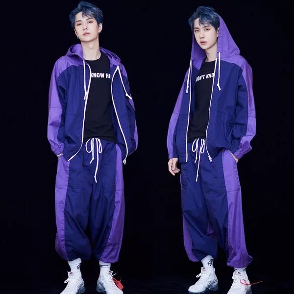 

create yi-bo wang spot @ popular logo "hip-hop coat with loose female lovers ins movement male, Black;blue
