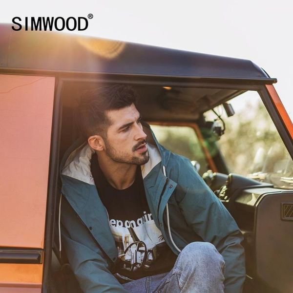 

simwood 2020 spring shell hooded field jacket men casual cargo solid color windbreaker plus size lover's clothes sj170225, Black;brown