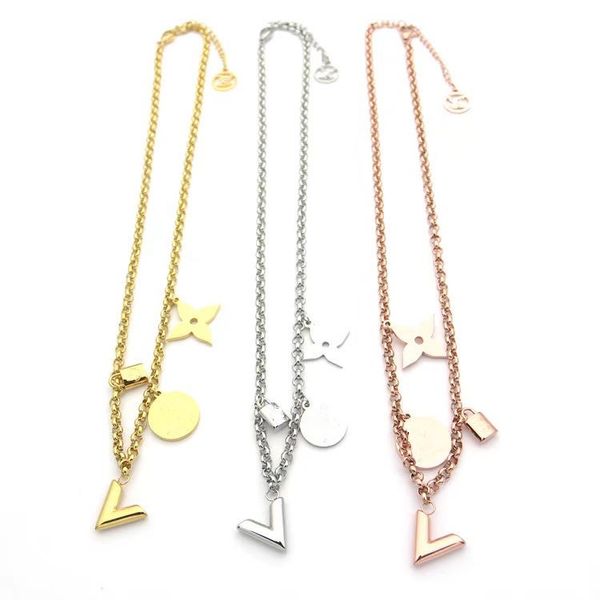 

stainless steel jewelry designer necklace letter necklace fashion flower necklace iced out chains gold chain pendants