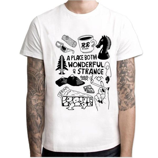 

fashion twin peaks t-shirt men short sleeve fashion o-neck cool male tshirts funny anime cartoon tees street clothing, White;black