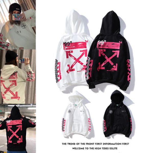 

Ow fa hion men hoodie rendering graffiti pink arrow printing couple autumn and winter hooded plu velvet weater, Black