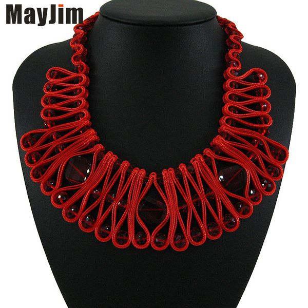 

new statement silver chain bohemia big bead crystal necklace women vintage choker necklaces & pendants fashion wedding bijoux, Golden;silver