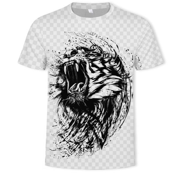 

mensround collar short sleeve 3d digital printed t-shirt lion, White;black