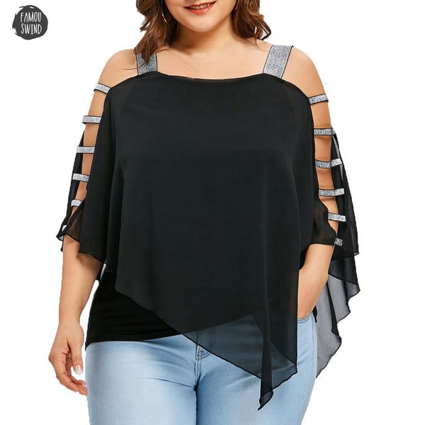 

women blouse fashion plus size cut 5 xl ladder overlay asymmetric strapless large size strapless irregular ghc, White