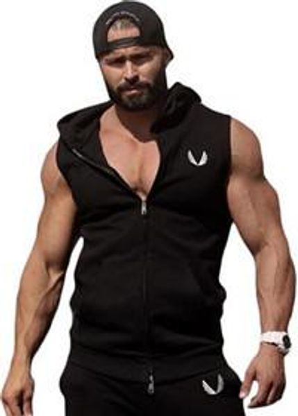 

mens cotton hoodie sweatshirts fitness clothes bodybuilding tank men sleeveless trend tees shirt casual golds vest fine m-2xl, White;black