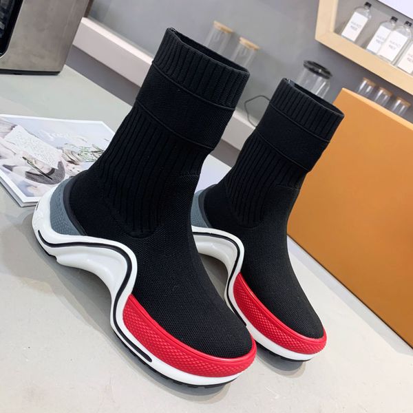 

ladies flat boots knitted socks boots women casual sports shoes wholesale fashion luxury ankle boots with box, Black